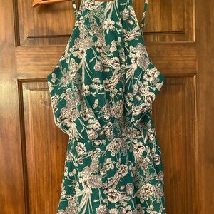 Green and white summer floral romper